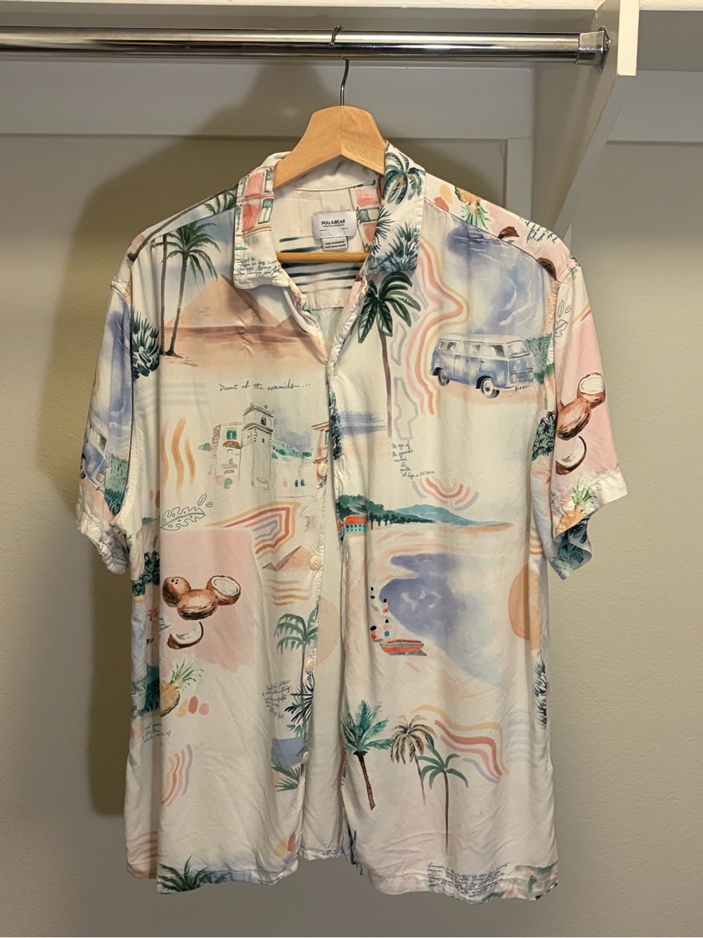 Pull&Bear Pastel Tropical Print Shirt — Multicolor